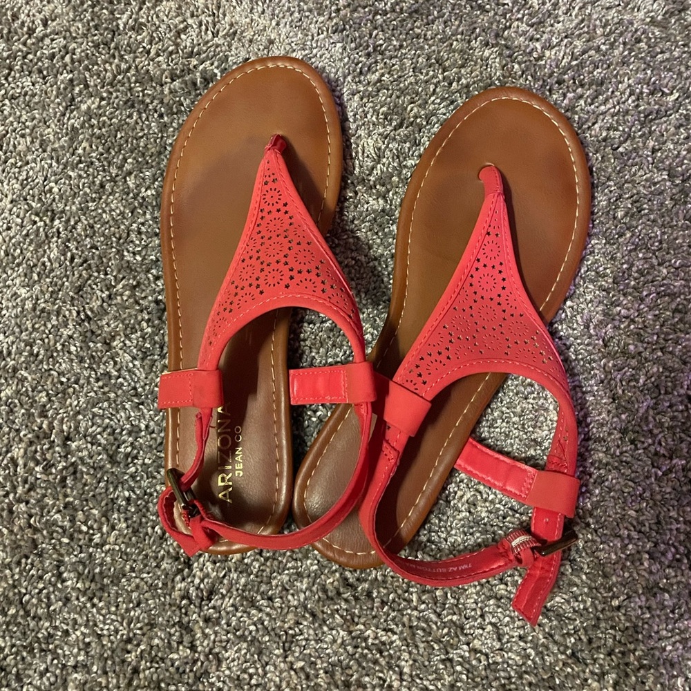 Brown and Coral Buckle Sandles